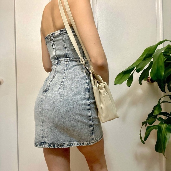 Zara Brand New Strapless Light Washed Denim Bodycon Mini Dress - Picture 4 of 8